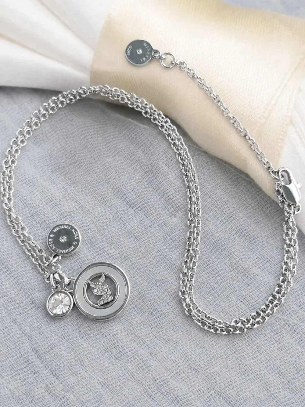 Michael Kors Crystal Logo Triple Charm Necklace - Silver